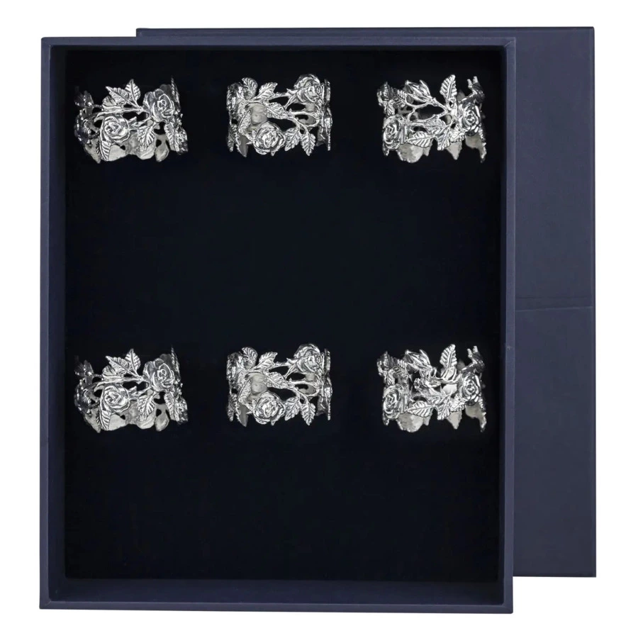 Набор колец для салфеток в футляре АргентА Classic Розалия 205,19 г, 6 шт, серебро 925