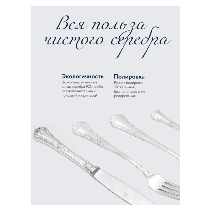 Набор столовых приборов в футляре АргентА Фаворит 1398,96 г, 24 предмета, серебро 925