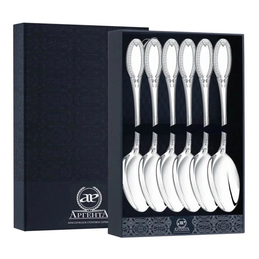 Набор чайных ложек в футляре АргентА Classic Император 144,76 г, 6 шт, серебро 925