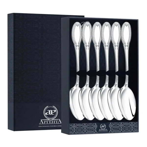 Набор чайных ложек в футляре АргентА Classic Император 144,76 г, 6 шт, серебро 925