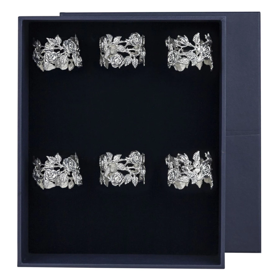 Набор колец для салфеток в футляре АргентА Classic Розалия 196,55 г, 6 шт, серебро 925