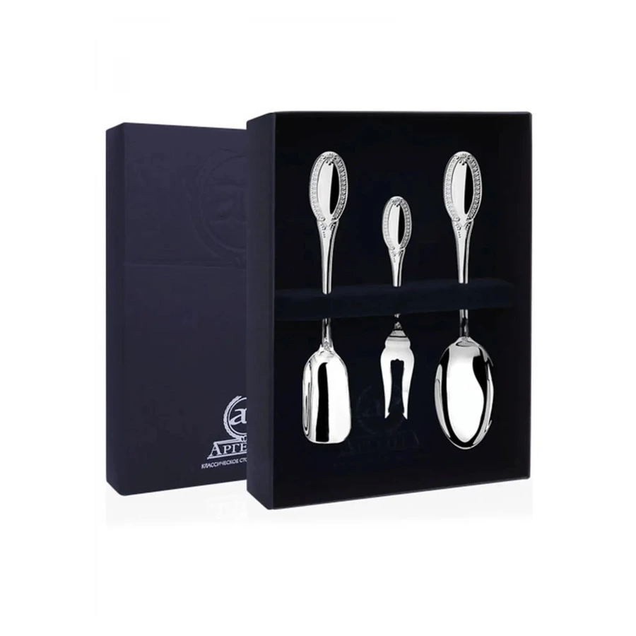 Набор чайный в футляре АргентА Император (ложка чайная, вилка, совок) 58,35 г, серебро 925