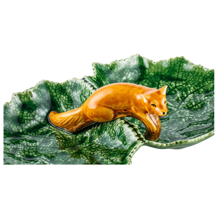 Блюдо двухсекционное Bordallo Pinheiro Листья 34 см, с лисой, керамика