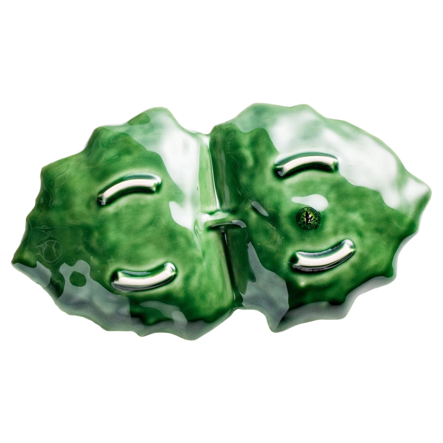 Блюдо двухсекционное Bordallo Pinheiro Листья 34 см, с лисой, керамика