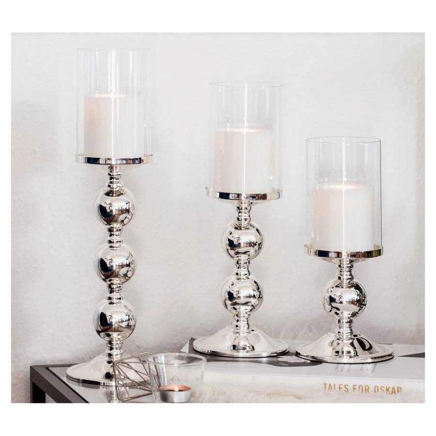 Подсвечник для интерьерной свечи Edzard Бамбук Д13 см, Н35,5 см, для свечи 8 см, посеребрение, стекл