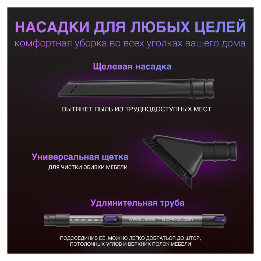 Пылесос вертикальный с турбощеткой TESLER Pure Storm 3300 235 Вт, 3 насадки, циклонный фильтр