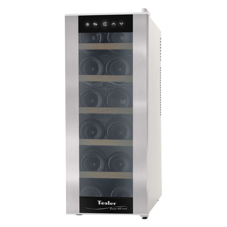 Винный шкаф на 12 бутылок TESLER WCV-125 SILVER 63,5х50х25 см, 1 зона, от +10°C до +18°C, серебро