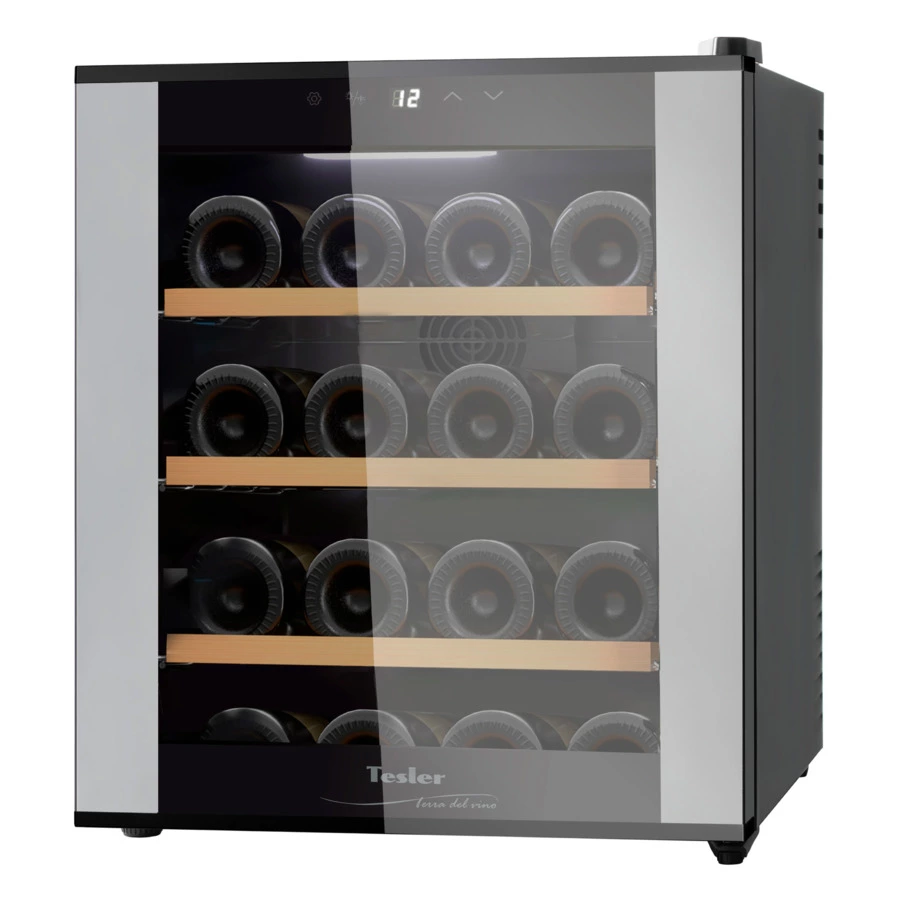 Винный шкаф на 16 бутылок TESLER WCV-160 SILVER 51,5х48,5х43 см, 1 зона, от +12°C до +18°C, серебро