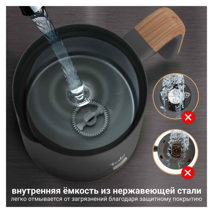 Вспениватель молока TESLER Ingrid MF-240 GREY 240 мл, 500 Вт, 15,1х10,5х18,3 см, сталь, серый