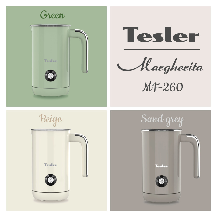 Вспениватель молока TESLER Margherita MF-260 SAND GREY на 240 мл, 500 Вт, 15,1х10,5х18,3 см,, песочн