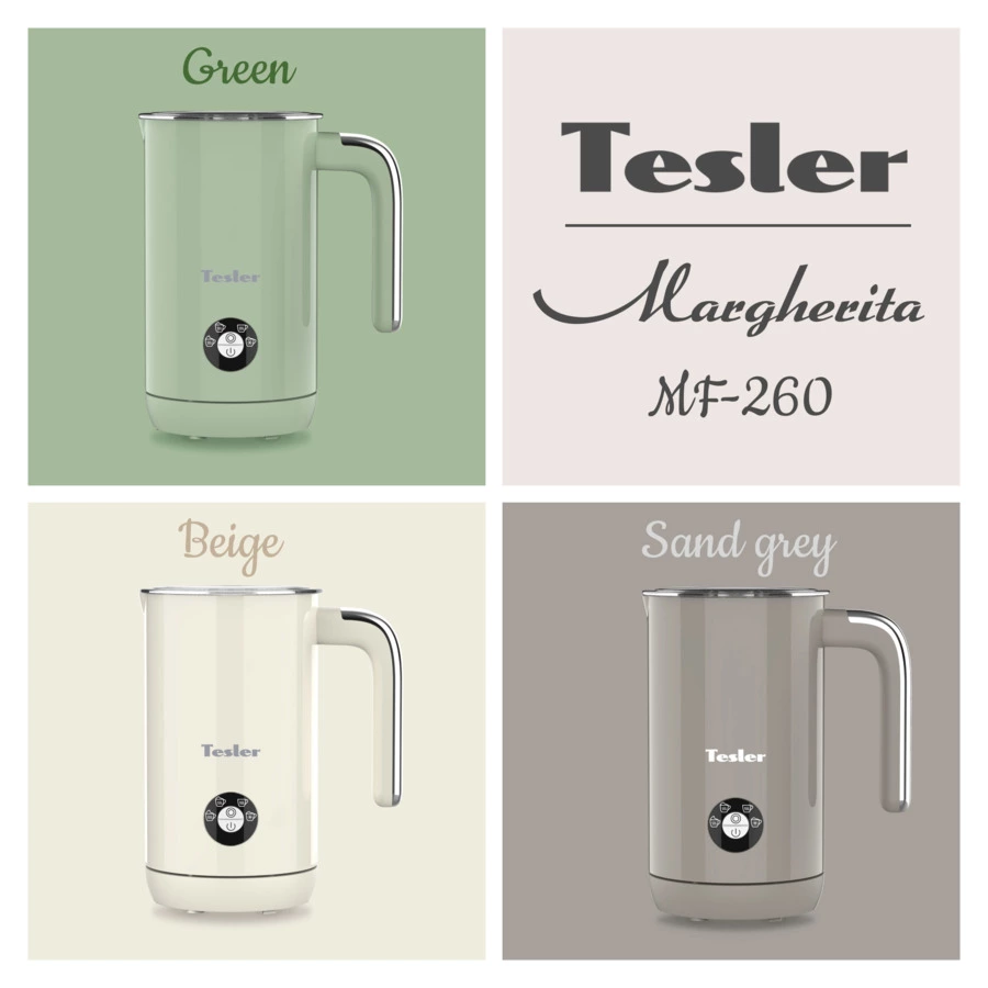 Вспениватель молока TESLER Margherita MF-260 SAND GREY на 240 мл, 500 Вт, 15,1х10,5х18,3 см, беж