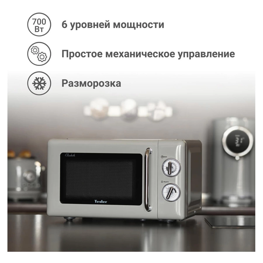 Микроволновая печь TESLER Elizabeth MM-2045 GREY 20 л, 700 Вт, 45.1х36.3х25.7 см, серая