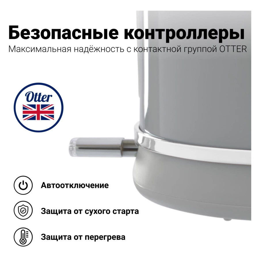 Чайник электрический TESLER Elizabeth KT-1745 GREY 1,7 л, 2200 Вт, 24.3х18.5х28.5 см, серый