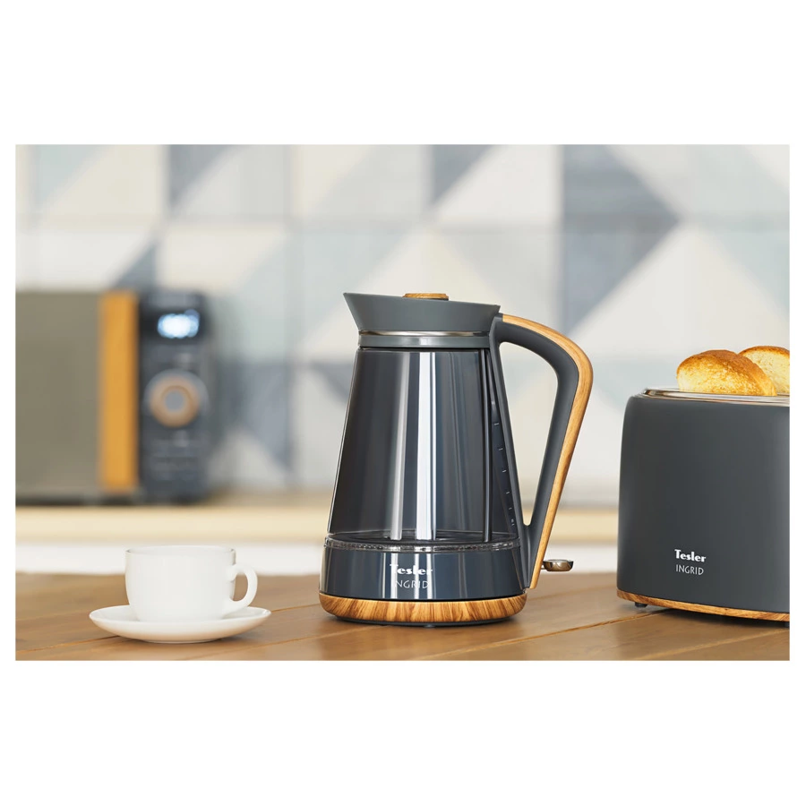 Чайник электрический TESLER Ingrid KT-1750 GREY 1,7 л, 2200 Вт, 21.3х17.1х26.6 см, стекло, серый