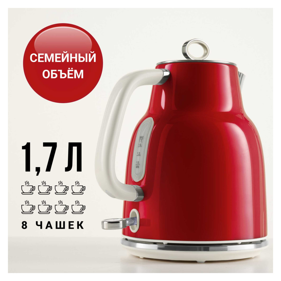 Чайник электрический TESLER KT-1760 RED 1,7 л, красный