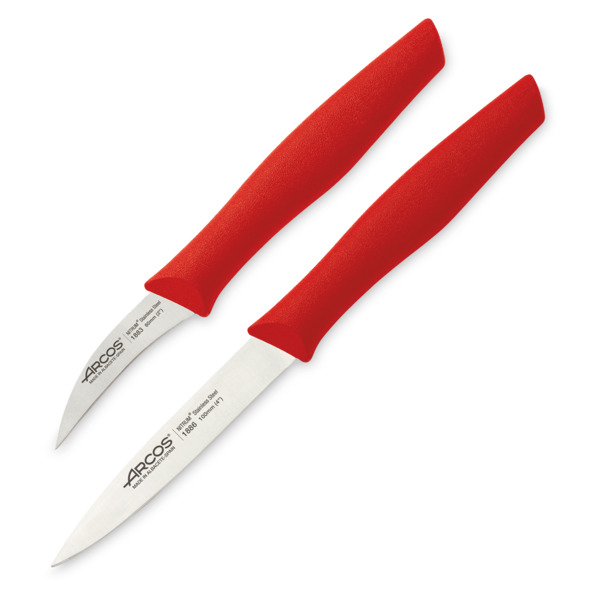 Набор ножей для чистки и нарезки овощей 6 см и 10 см Arcos Nova, 2 шт, красная рукоять, блистер