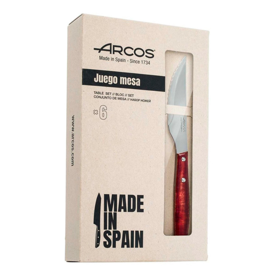 Набор столовых ножей для стейка Arcos Steak Knives 11 см, 6 шт, рукоять прессованное дерево