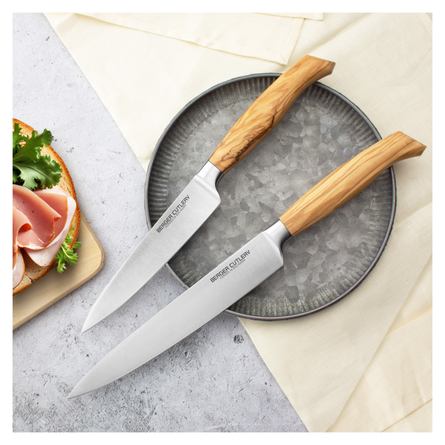 Нож поварской Шеф Berger Cutlery Ergo Line Olive 16 см, кованая сталь, рукоять из оливы