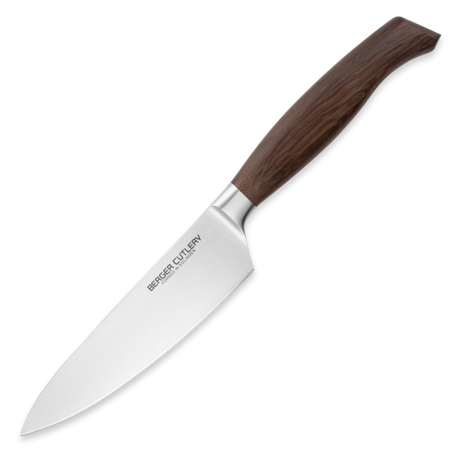 Нож поварской Шеф Berger Cutlery Ergo Line Smoked Oak 16 см, кованая сталь, рукоять из копченого дуб