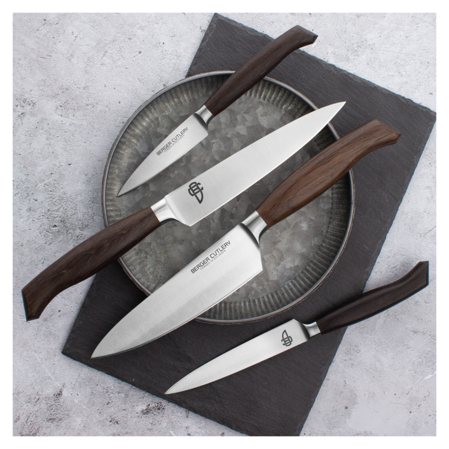 Нож поварской Шеф Berger Cutlery Ergo Line Smoked Oak 16 см, кованая сталь, рукоять из копченого дуб