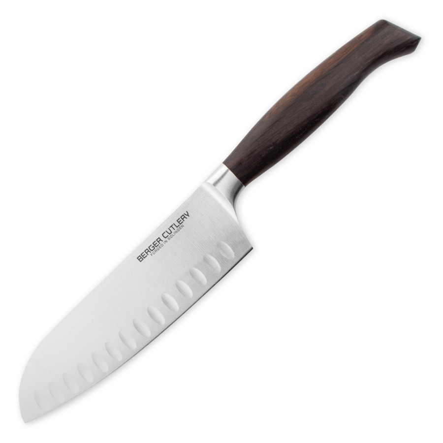 Нож поварской Сантоку Berger Cutlery Ergo Line Smoked Oak 16 см, кованая сталь, рукоять из копченого