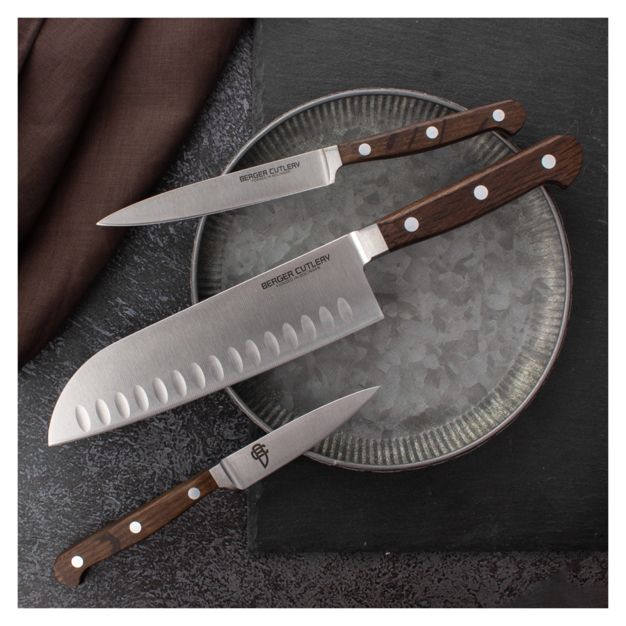 Нож поварской Шеф Berger Cutlery Classic Smoked Oak 16 см, кованая сталь, рукоять из копченого дуба