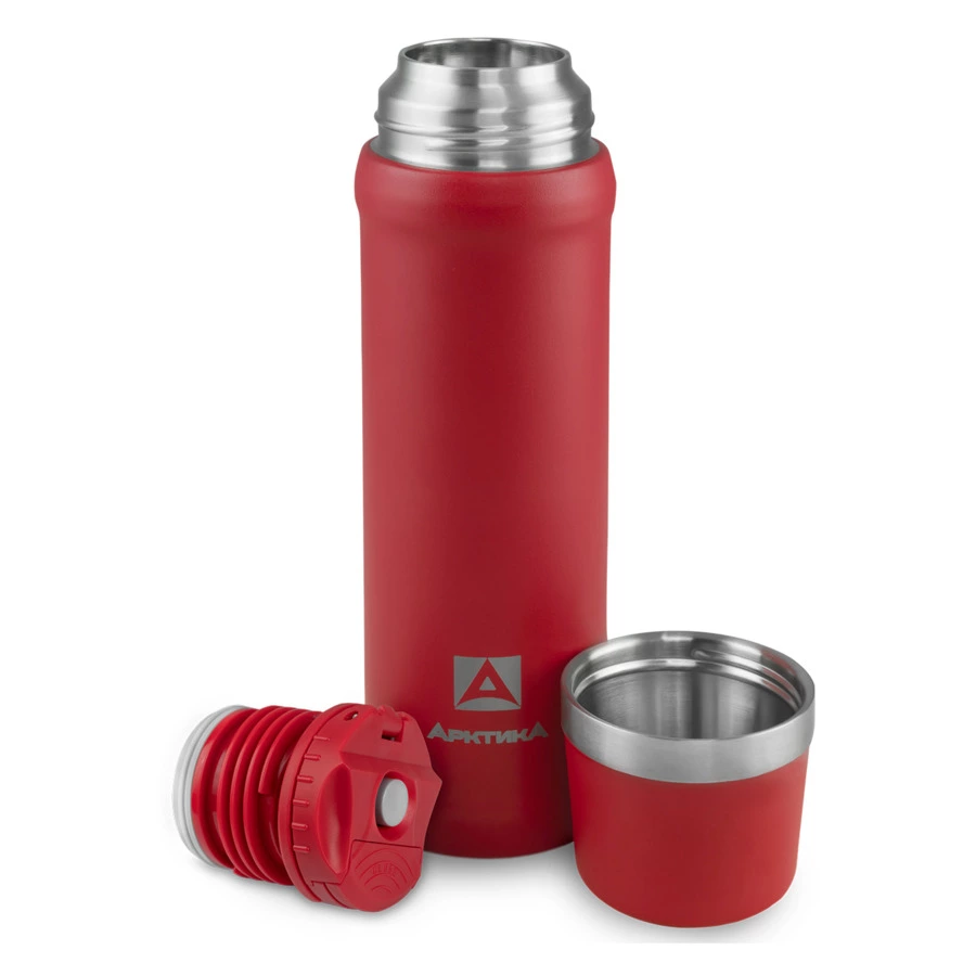 Термос для напитков с узким горлом и пробкой Арктика 600 мл, сталь нержавеющая, красный