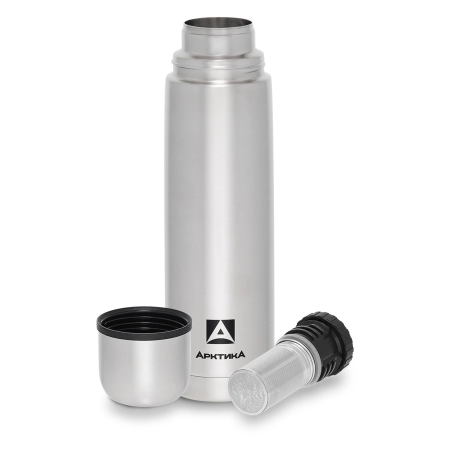 Термос для напитков с узким горлом и пробкой Арктика 1 л, сталь нержавеющая, стальной