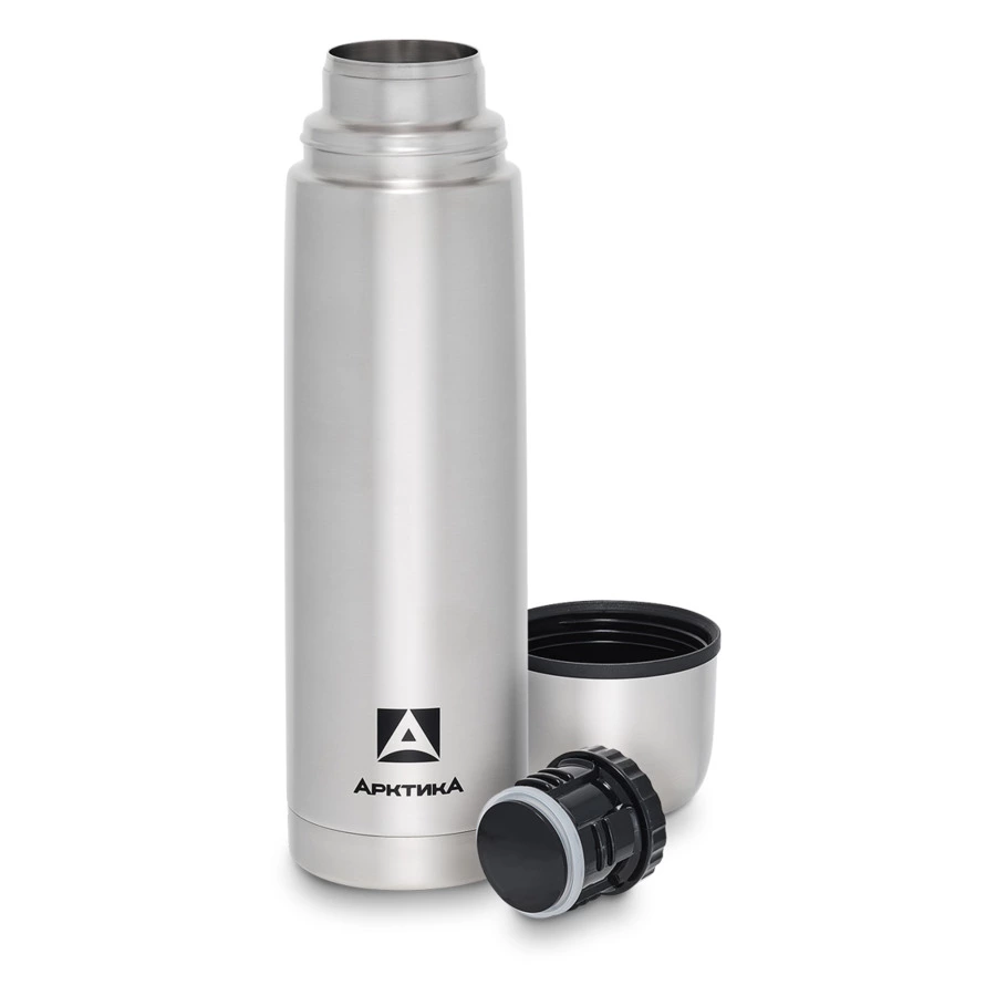 Термос для напитков с узким горлом и пробкой Арктика 1 л, сталь нержавеющая, стальной