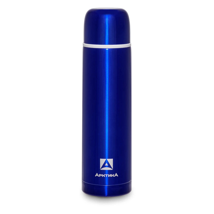 Термос для напитков с узким горлом и глухой пробкой Арктика 1 л, сталь нержавеющая, синий