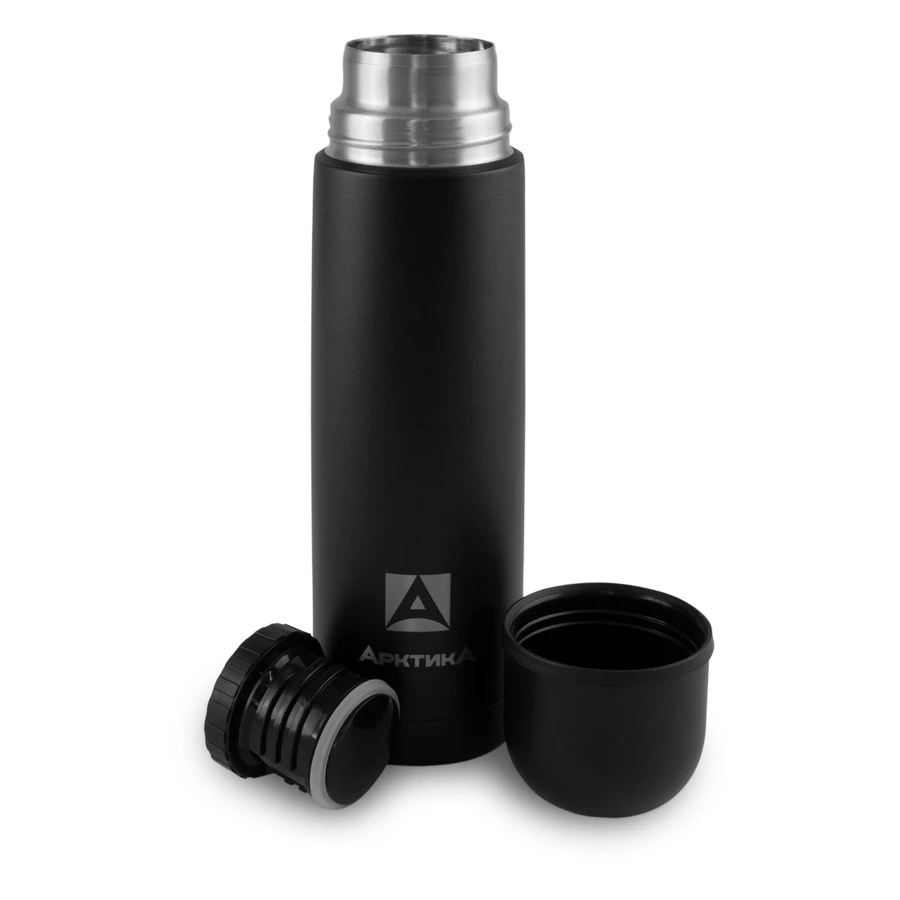 Термос для напитков с узким горлом и глухой пробкой Арктика 500 мл, сталь нержавеющая, черный песок