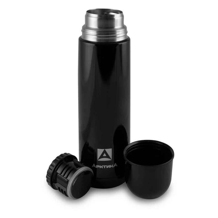 Термос для напитков с узким горлом и глухой пробкой Арктика 750 мл, сталь нержавеющая, черный оникс