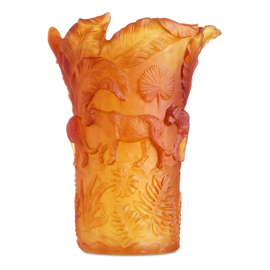 Ваза настольная Decor de Table Pate de Verre Cristal Пантера 30 см, хрустальное тесто, янтарная, п/к