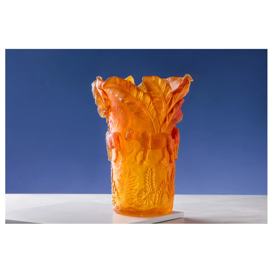 Ваза настольная Decor de Table Pate de Verre Cristal Пантера 30 см, хрустальное тесто, янтарная, п/к