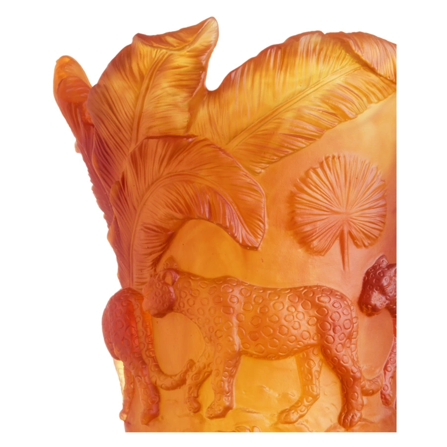 Ваза настольная Decor de Table Pate de Verre Cristal Пантера 30 см, хрустальное тесто, янтарная, п/к