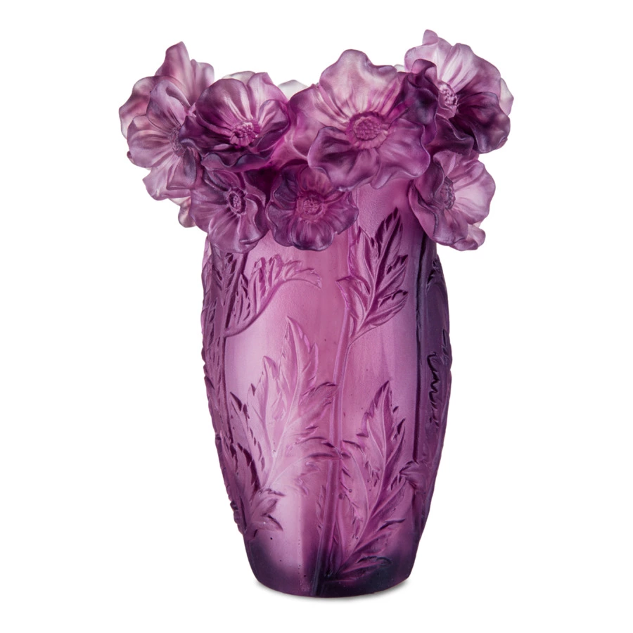 Ваза настольная Decor de Table Pate de Verre Cristal Анемон 20 см, хрустальное тесто, пурпурная, п/к