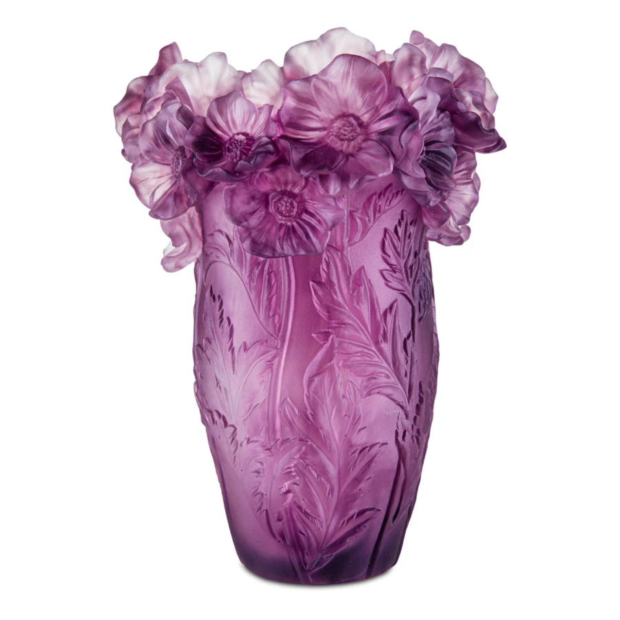 Ваза настольная Decor de Table Pate de Verre Cristal Анемон 20 см, хрустальное тесто, пурпурная, п/к
