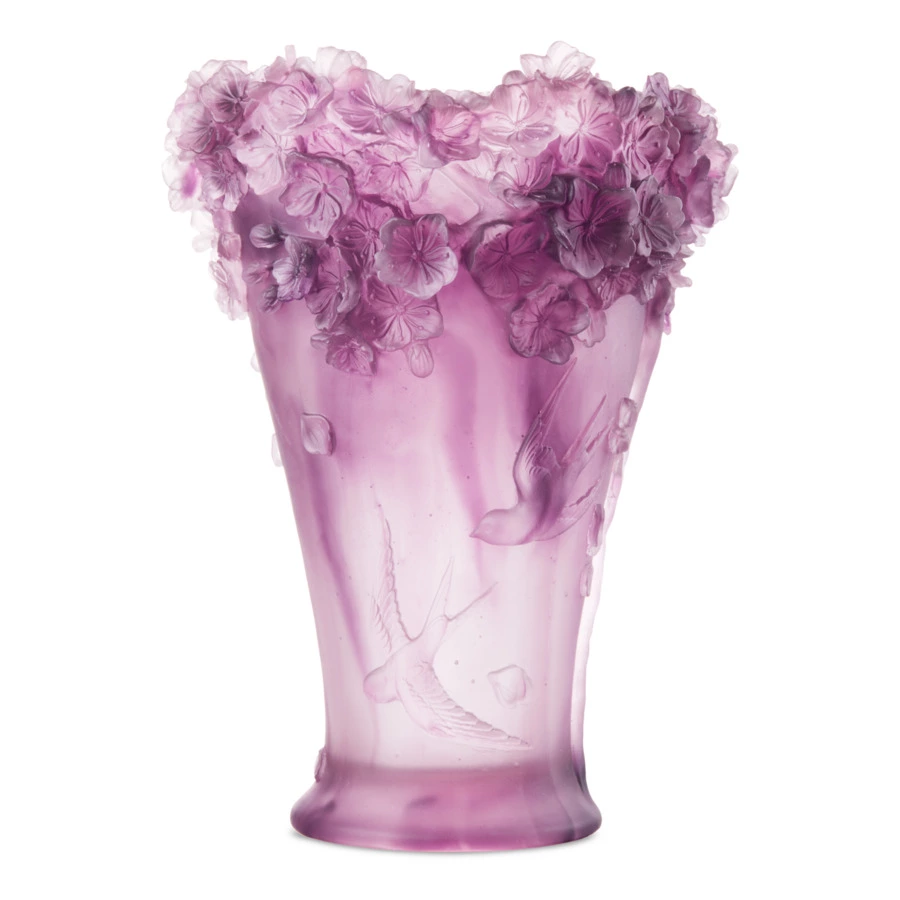 Ваза настольная Decor de Table Pate de Verre Cristal Сакура 30 см, хрустальное тесто, пурпурная, п/к