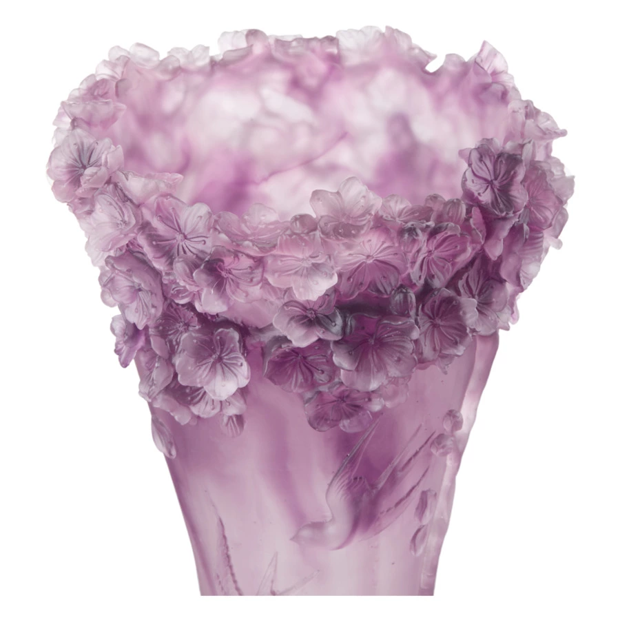 Ваза настольная Decor de Table Pate de Verre Cristal Сакура 30 см, хрустальное тесто, пурпурная, п/к