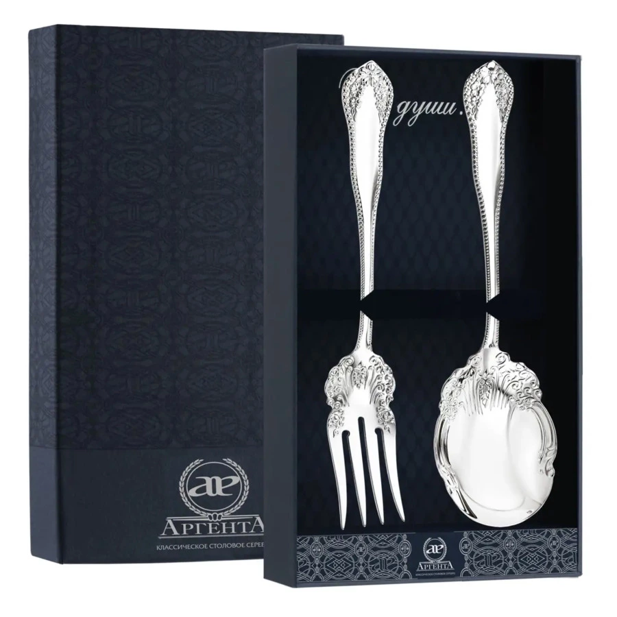 Набор для салата АргентА Classic Узоры, ложка и вилка 196,03 г, серебро 925