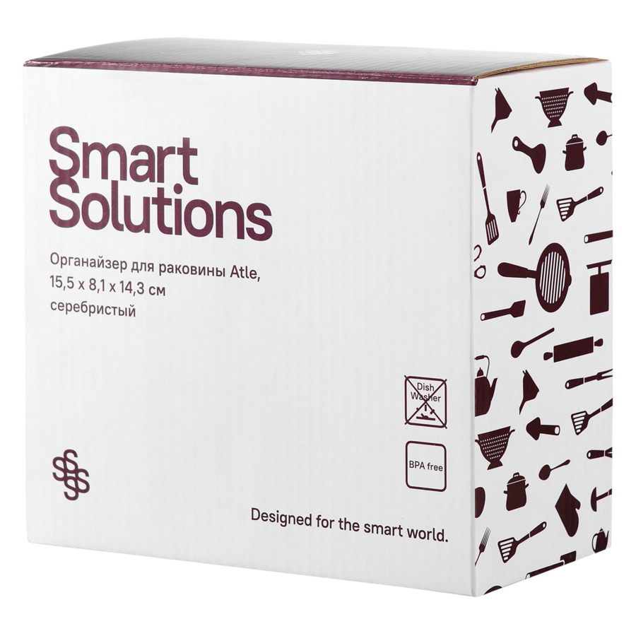 Органайзер для раковины Smart Solutions Atle 15,5х8х14,8 см, пластик ABS, серебристый