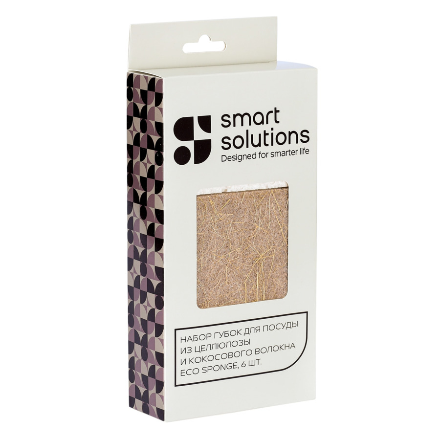 Набор губок для посуды Smart Solutions Eco Sponge, 6 шт, целлюлоза и кокосовое волокно, бежевый