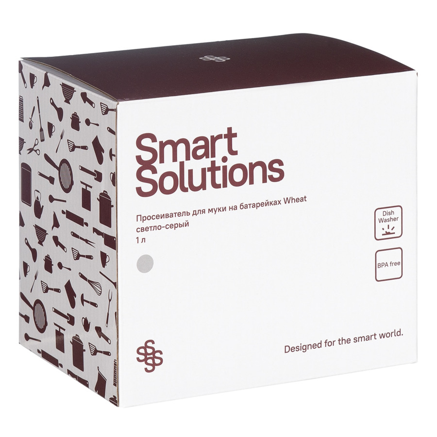 Просеиватель муки на батарейках Smart Solutions Wheat 1 л, пластик, светло-серый