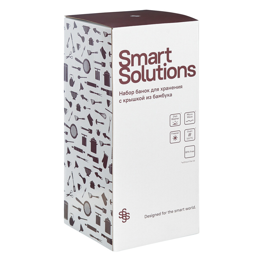 Набор банок для хранения Smart Solutions, 3 шт, борсиликатное стекло, бамбук