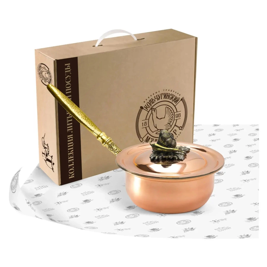 Сотейник с резной ручкой с лужением Кольчугинский мельхиор Чеснок d7,5 см, медь-Sale