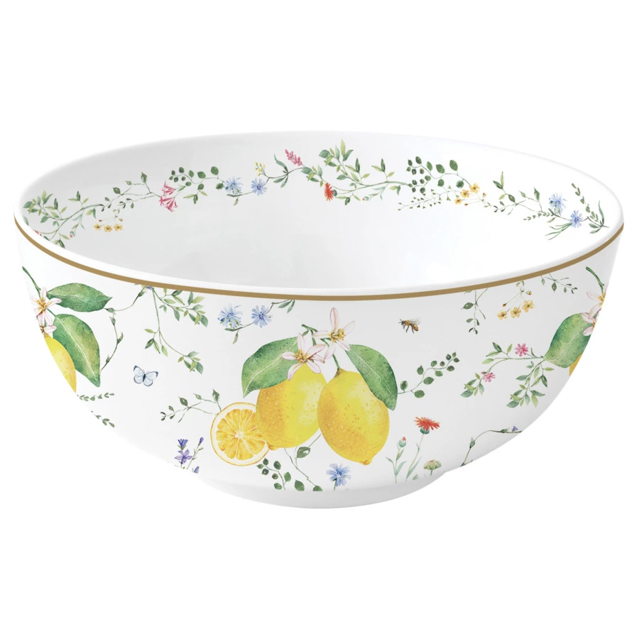 Салатник сервировочный Easy Цветы и Лимоны 2,5 л, 23 см, фарфор твердый