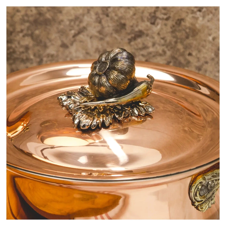 Сотейник с резной ручкой с лужением Кольчугинский мельхиор Чеснок d7,5 см, медь-Sale2