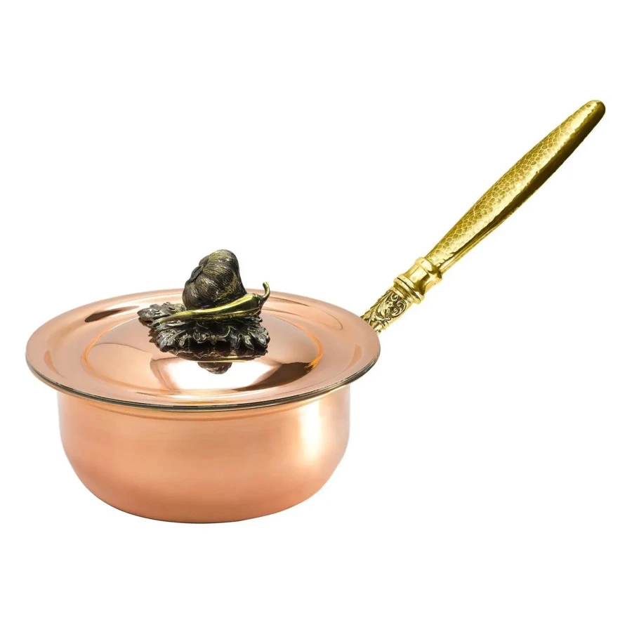 Сотейник с резной ручкой с лужением Кольчугинский мельхиор Чеснок d7,5 см, медь-Sale2
