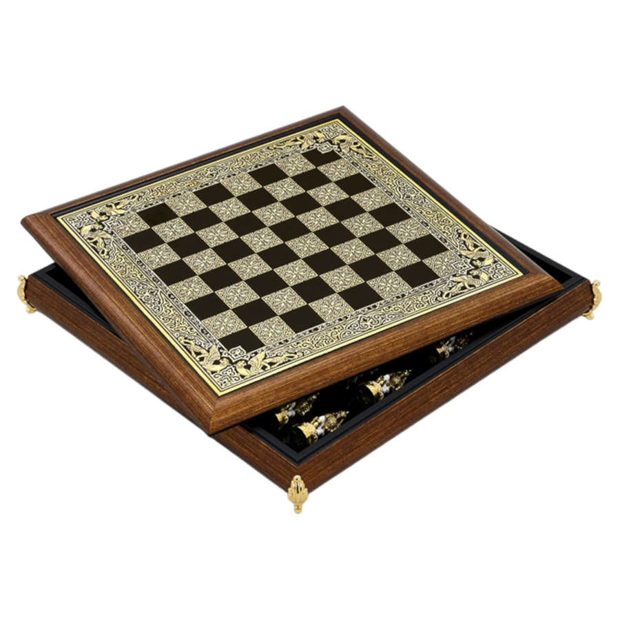 Шахматы Empire Барс 32,8х32,8х5,8 см, фигурки металл, золото, доска дерево, п/к