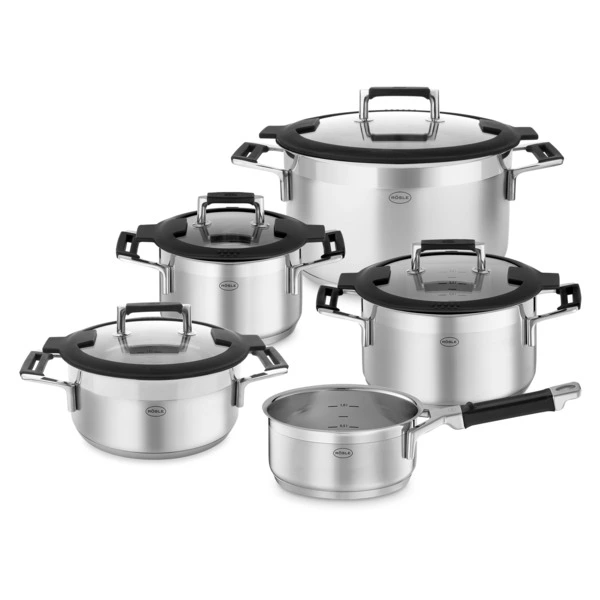 Набор кухонной посуды 9 предметов (4 кастрюли, ковш, крышки) Roesle Silence PRO, сталь нержавеющая
